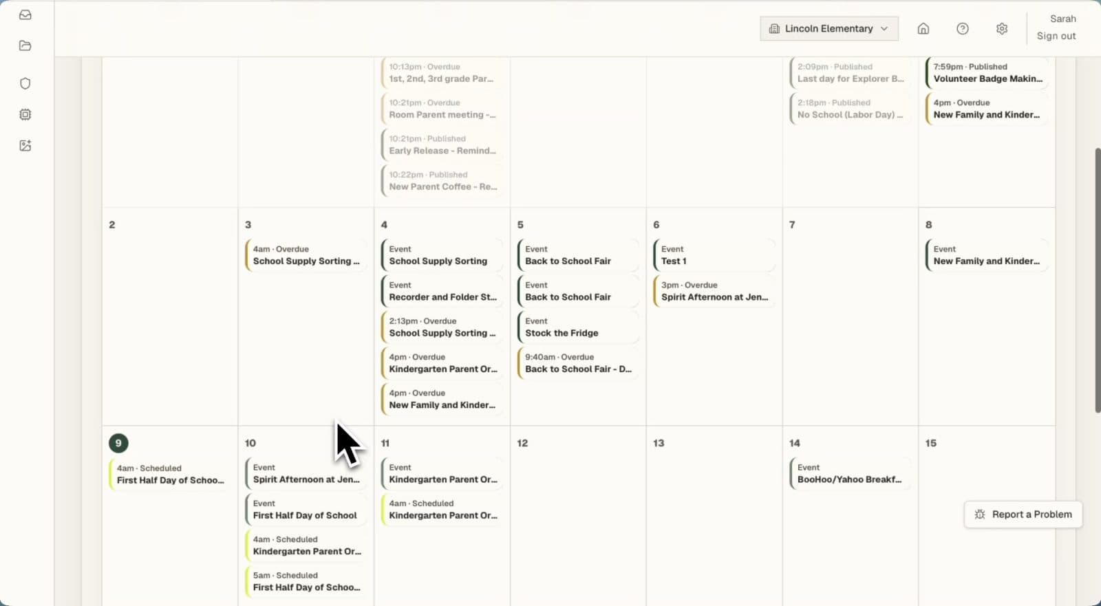 Hey Ralli calendar — events, scheduled posts, and published communications